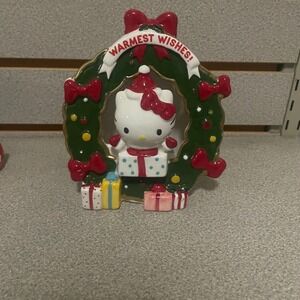 Sanrio Hello Kitty Blue Sky Clayworks Christmas Wreath Ceramic Candle Holder '24